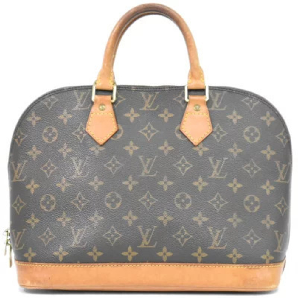 Louis Vuitton LV Alma Monogram Top Handle Bag Canvas Leather Brown